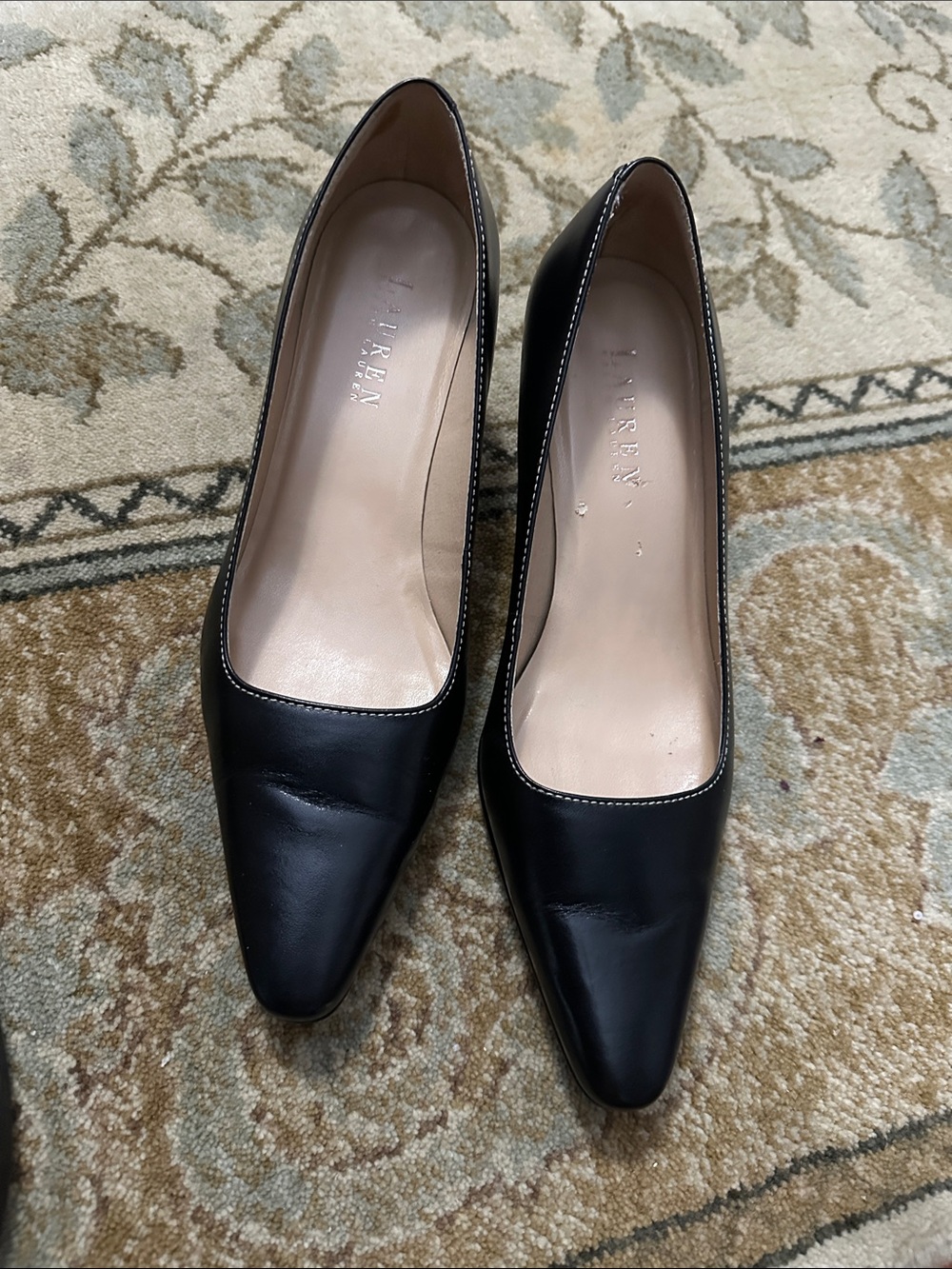 Ralph Lauren Black Leather Pointed-Toe